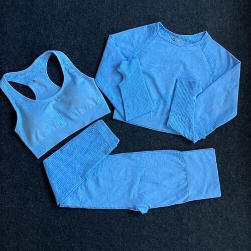 Sport Suit Womens Sportswear Seamless Long Sleeve Workout Clothes For Women Sports Bra High Waist Running Leggings Yoga Set