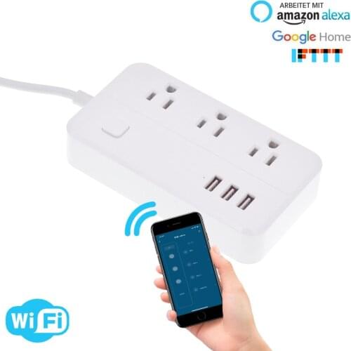 Wifi Smart power strip 3 US works with alexa googlehome multi plug four takes 3 AC Socket 3 USB voice contro
