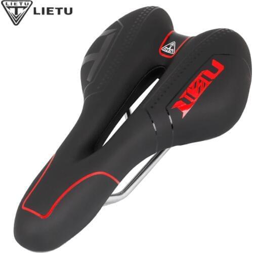 Lietu New Bicycle Saddle Ergonomic MTB Road Bike Perforated Seat Foam Cushioned PU Leather Texture Steel Rail Cycle Accessories