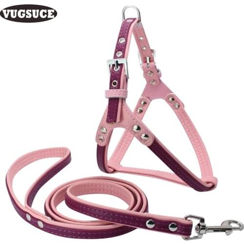 VUGSUCE PU Leather Pet Dog Harness Vest Leash Set Adjustable Soft Straps Dog Rope Leads for Walking Training Medium Large Dogs