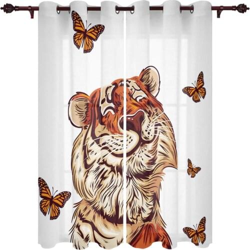 Living Room Curtains Funny Cute Tiger Butterfly Modern Home Decor Bathroom Kitchen Bedroom Balcony Floor Valance Curtains