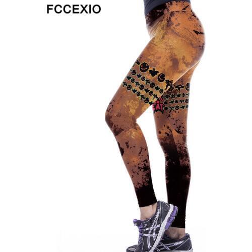 Happy Halloween Womens Party Leggings Orange Pumpkin Printed Leging Female High Elastic Waist Band Slim Mujer Fitness Leggings
