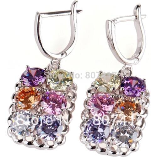 SHUNXUNZE big fashion christmas Wedding earrings for women Peridot Pink Morganite Purple Blue Cubic Zirconia Rhodium Plated R474