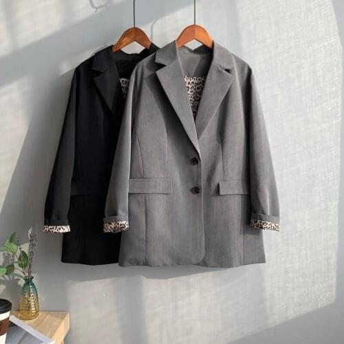 2020 Spring Turn Down Collar Blazer Leopard Korean Style Ladies Coat Casaco Feminino Tops For Women