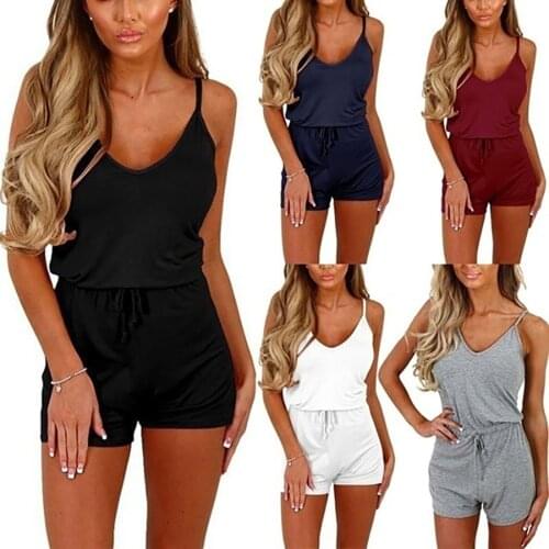 Summer Jumpsuits Women Clothes 2021 Solid Color Sleeveless Jumpsuit Lace-up Sleeveless Casual Short Playsuit