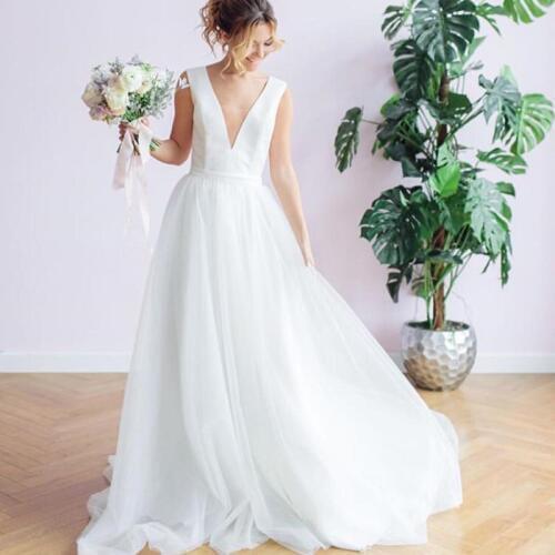 Sexy A Line Wedding Dress 2021 Double V Neck Lace Wedding Dresses Sweep Train Tulle Vestido De Novia Backless Ball Gown