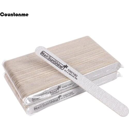 10Pcs /Lot Grey Wooden Nail Files 100/180 Straight Sandpaper Thick Stick Sanding Buffer Emery Board Files For Manicure Supply