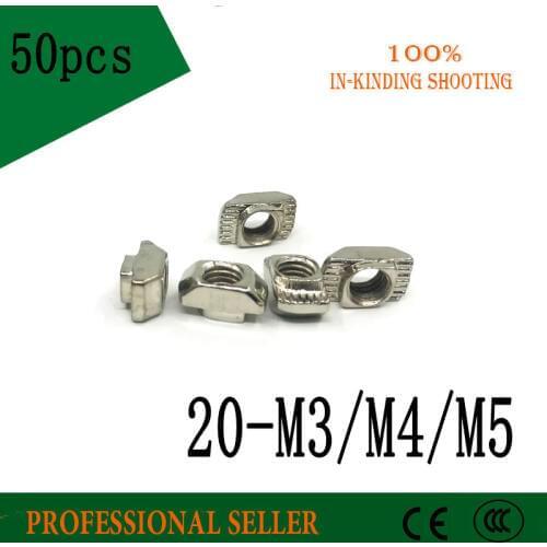 50PCS T nut 20 - m3 M4 M5 Hammer Head Fasten Nut M5 Connector Nickel Plated for 20 series T Slot Groove 6 20TN 2020