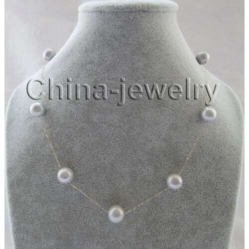 Free shipping >>>>>AAA+ 18" jewelry gold chain + 12mm natural round gray freshwater pearl necklace-jewelry