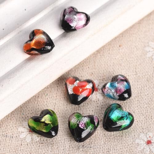 5pcs Heart Shape 10mm 12mm Handmade Foil Lampwork Glass Loose Crafts Beads for Jewelry Making DIY Crafts Findings