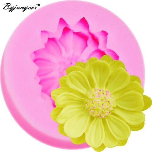 Byjunyeor M096 Epoxy UV Resin Flower Daisy Silicone Molds Cake Decorating Silicone Cake Mold Fondant Mold Cake Accessories