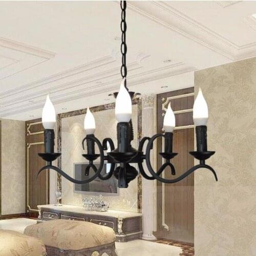 Black led Chandeliers led lamps high quality iron Chandelier living room E14 led lustre light Chandeliers Z50