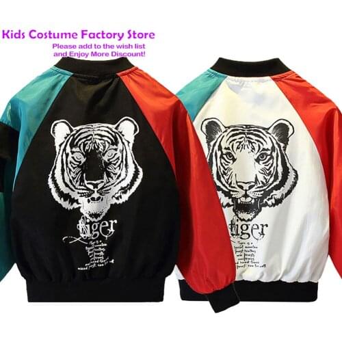 Spring Autumn Childrens Cartoon Tiger Printing Jacket Kids Boys Baseball Jacket Clothes Jacket Children Zipper Cardigan Jackets
