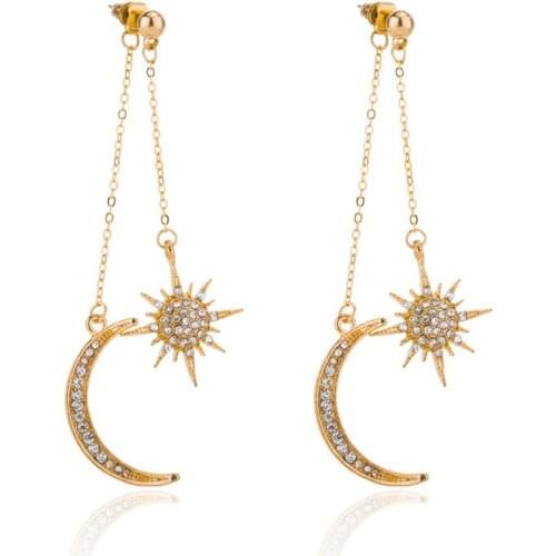 ELANUOYY Fashion All-match Ear Stud Star Moon Metal Pendant Fashion Earrings Jewelry Best Gifts