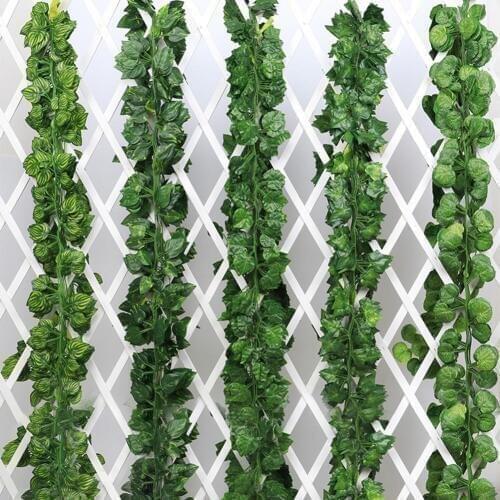 New 2m Artificial Grape Fake Creeper green leaf Ivy vine For Home Wedding Decor DIY Hanging Garland Artificial Flower wholesale