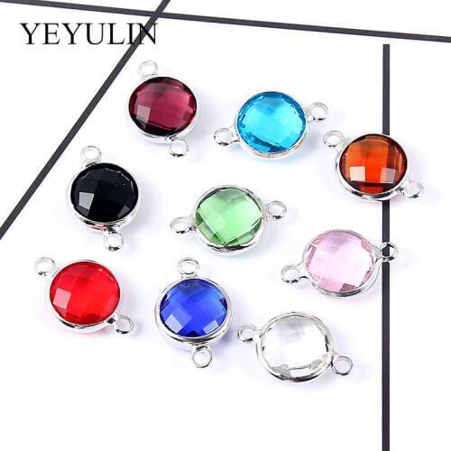 10 Pcs Green Blue Alloy Crystal Round Connectors For DIY Charms Necklace Bracelets Handmade Fashion Jewelry Findings