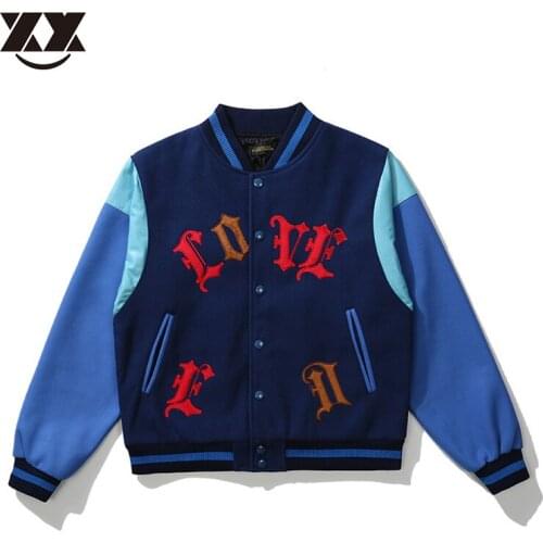 Color Block Varsity Jacket Men Women Furry Heart Gothic Letter Patchwork Harajuku Mens Jackets Hip Hop Oversized Baseball Coats