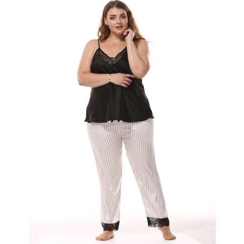 L929 womens big size sleeping lace V-neck Striped trousers loose comfortable home sleepwear pajama pijama pyjama set lingerie