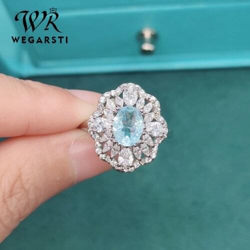 WEGARASTI Silver 925 Jewelry Ring Aquamarine Trendy Party Classic 925 Sterling Silver Rings Jewelry Woman Engagement Gifts