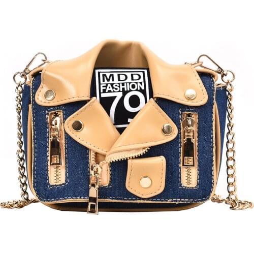 Small Messenger Bag for Women Motorcycle Bags Chain Denim Clothing Shoulder Bags Zipper Jacket Bag Cute Lady Crossbody Bags
