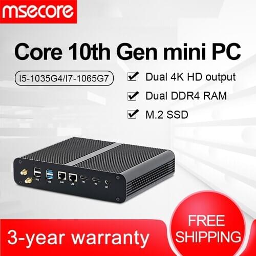 MSECORE intel I7-1065G7 Mini PC Windows 10 Linux Ram Core 8GB 128GB Desktop Computer Industrial Pc Barebone HTPC DP HDMI 4K WIFI