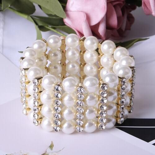 Fashion Temperament Multilayer Yellow Imitation Pearl Elastic Bracelet Popular Joker Set Crystal Glass Bracelet