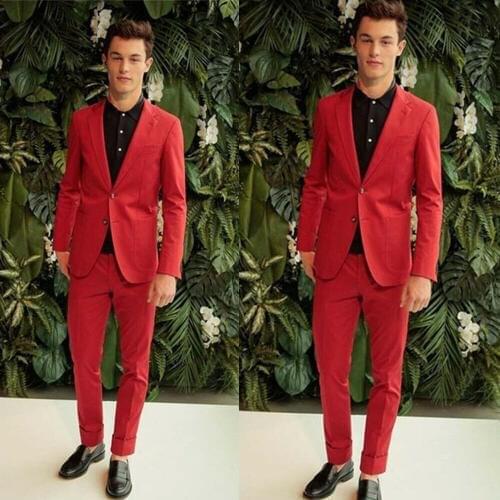 Red Groom Wedding Tuxedos 2 Pieces Slim Fit Two Button Mens Suit Formal Prom Party Wear Blazer(Jacket+Pants)