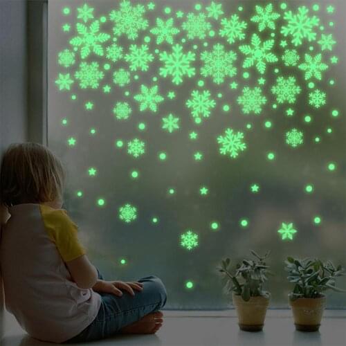 Glow In The Dark Snowflake Stickers Glowing Stars Clings Decals Christmas Luminous Snowflake Wall Decoration Stickers For Home