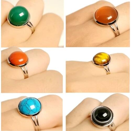 Natural Evil eye Ring Reiki Gem Stone Finger for Men Women Yellow onyx Blue Turquoise Tiger Eye Party Ring Jewelry