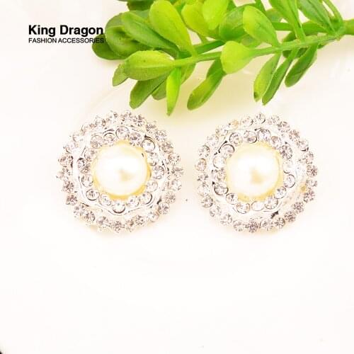 New Arrival Rhinestone Pearl Buttons Used On Decoration Or Wedding Shank Back 25MM 5PCS/Lot Silver Color KD443