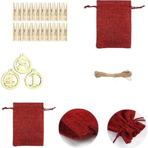 1-24Number Bag Christmas Advent Calendar 24pcs DIY Countdown Calendar Garland Gift Bag New Year Christmas Home Decoration Bag