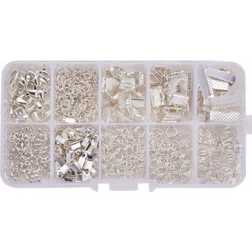 About 440Pcs/Box Fold Over Ribbon Ends Twist Chains Brass Lobster Claw Clasps Crimp Ends Drop Ends Jewelry Making Findings