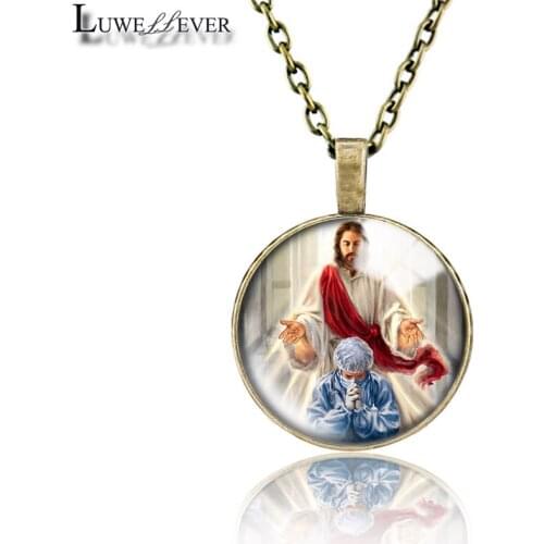 Jesus Nurse Necklace 717 25mm Bronze 30mm Wood Rhinestone Double-sided Moon Round Glass Pendant For Women Gift