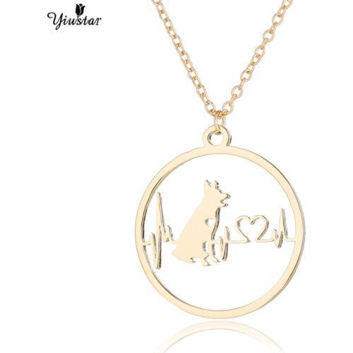 Yiustar Romantic German Shepherd Necklace Pendants Women Girls Tiny Heart and ECD with Dog Fine Jewelry Stainless Steel Necklace