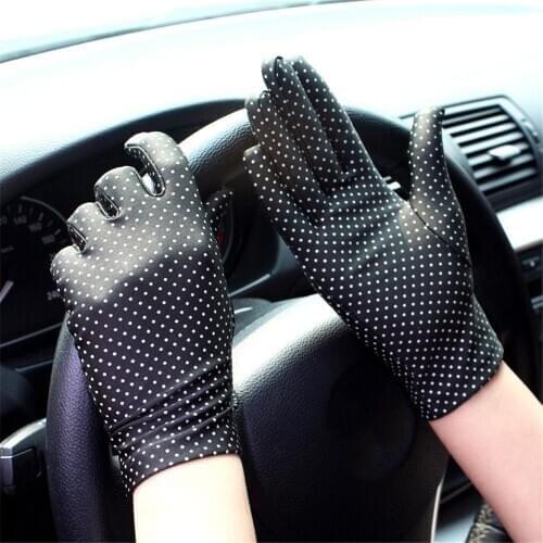 Spring Summer Ladies Spandex Gloves High Elastic Dots Printed Thin Gloves Sun Protection Etiquette Party Gloves