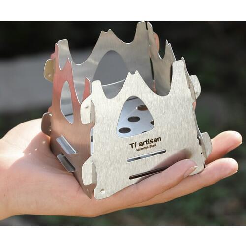 Tiartisan Camping Wood Stove Portable Outdoor Folding stainless steel Wood Stove Burning for Backpacking Survival Cooking Picnic