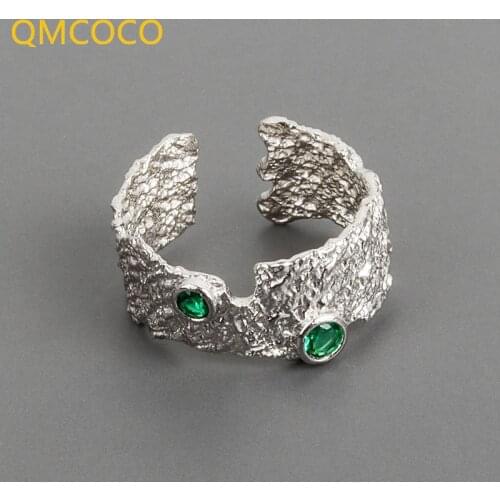QMCOCO 925 Silver New Simple Design Bump Matte Rings Zircon Opening Adjustable Handmade Ring Fashion Fine Jewelry