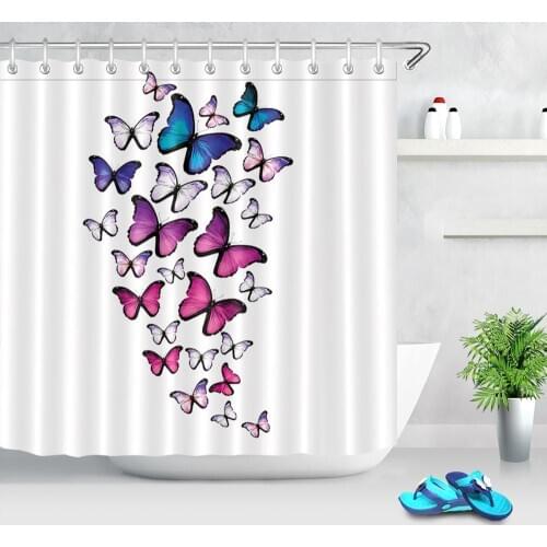 Colorful Butterfly Pattern Waterproof Shower Curtains Home Bathroom Decoration Fabrics Bathtub Bath Curtain with Free 12 Hooks