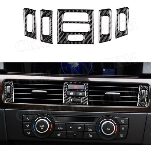 Carbon Fiber Car Center Console Air Conditioning Outlet Trims A/C Vent Frame Cover Stickers for BMW E90 E92 E93 2005-2012