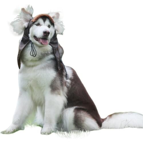 Adjustable Fleece Dog Cap Pilot Aviator Hat with Spring Fixing Buckle Leather Pet Dog Lined Winter Warm Costume Funny Cosplay