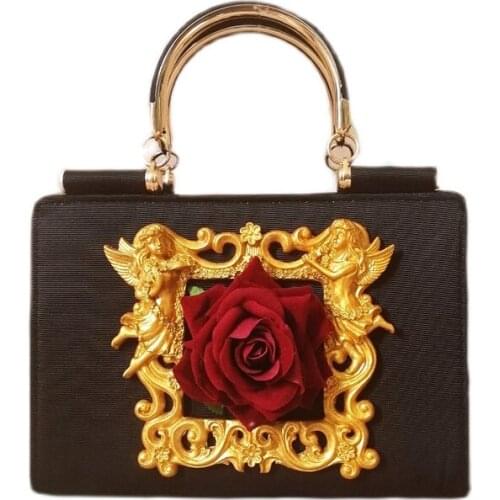 Retro Baroque Relief Handbag for Women Red Rose Flower Totes 2021 Luxury Handbags Elegant Ladies Retro Party Dinner Bag Purses