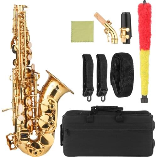 Ammoon Bb Soprano Saxophone Gold Lacquer Brass Sax with Instrument Case Mouthpiece Neck Strap Cleaning Cloth Brush for Beginners