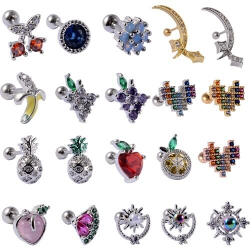 1PC Steel CZ Gem Ear Tragus Cartilage Piercing Zircon Heart Earring Conch Ear Lobe Stud Helix Cartilage Piercing Body Jewelry