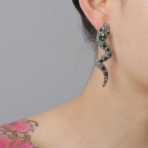 European And American Retro Design Snake-Shaped Earrings Female Cold Wind Personality Elf Rhinestone Earrings