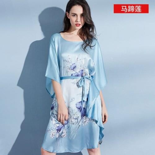 Floral Silk Satin Face Womens Sleep Nightgown Dresses Summer Long Casual Sexy Sleeping Dress Plus Size Loose High Quality