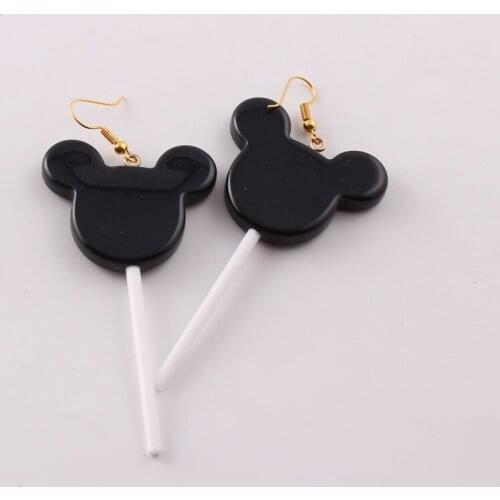 Cute Black Mouse Lollipop Candy Color Simulation Food Dangle Earring for Women Girl Funny Jewelry Dropshipping