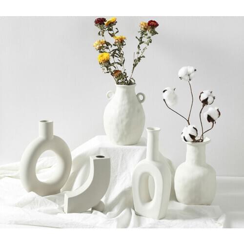 Nordic Ins Ceramic Vase Home Decoration Ornaments White Vegetarian Ceramic Flower Pot Art Vases Home Decorations Crafts Gifts