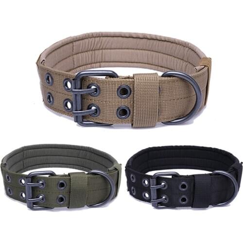 Large Dog Collar Army Green Double Row Adjustable Buckle Thickened Collar Strong Canvas Nylon Dog Collar For Shepherd Dogs