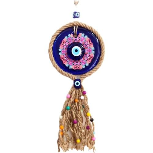 Glass Evil Eye Bead Wire Mesh String Wooden Bead Wall Ornament