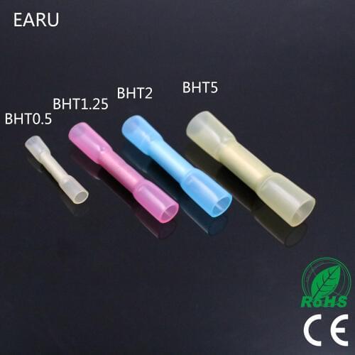 BHT0.5 BHT1.25 BHT2 BHT5 Heat Shrink Butt Waterproof Insulated Connector Terminal Nylon Brass Terminal 20PCS BHT Red Blue Yellow